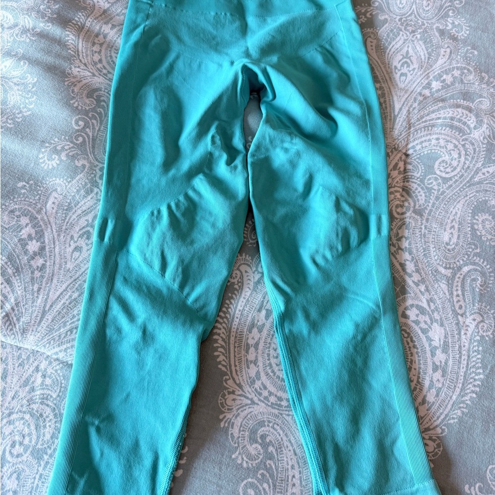 Lululemon Leggings Crop 23" Turquoise Blue Women's Sz SMALL Compression Pilates